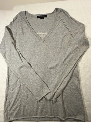 Skull Cashmere Womens S Gray V-Neck Pullover Sweatshirt Skull Logo Stripe thumbnail 1