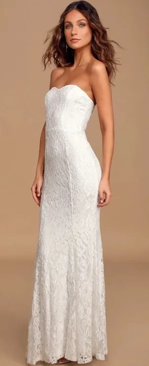 Lulus White Lace Bustier Maxi Dress – Size L – Stretch Fit Bridal Gown – New thumbnail 1