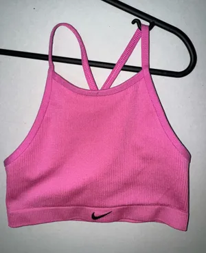 Nike Hot Pink Ribbed Sports Bra with Black Swoosh NEW Size XS thumbnail 1