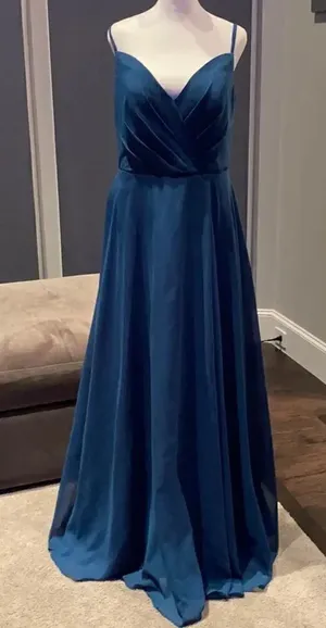Women’s V-Neck Long Chiffon Party Prom Evening Dress Green/Blue in Color Medium thumbnail 1