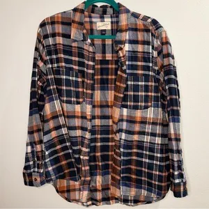 Universal Threads Blue and Orange Plaid Shirt - Size Large thumbnail 1