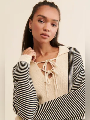 Found Striped Knit Collar Sweater| Free people Sz: S thumbnail 3