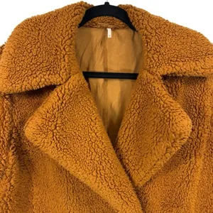 Free People Womens Teddy Peacoat Rust Orange Faux Fur Sherpa Jacket Size XS thumbnail 6