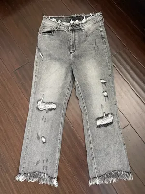 RISEN Women’s Distressed Raw Hem/Waist Gray Frayed Hem Jeans 30 thumbnail 1