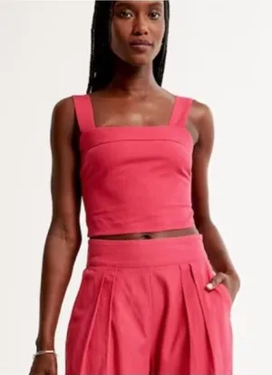 NWT Abercrombie & Fitch Linen Blend Tank Top Women's Size XL Pink Coastal‎ Chic thumbnail 1