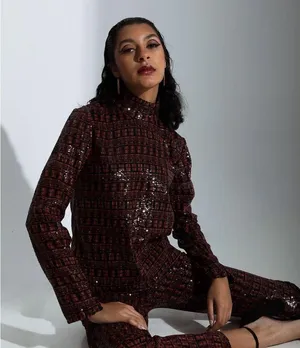 NWT Zara High Collar Sequin Long Sleeve Top thumbnail 2