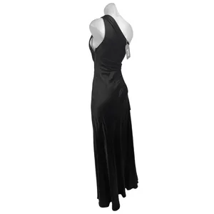 NEW Meshki Black Silk Satin One Shoulder Sleeveless Tie Waist Maxi Dress Size S thumbnail 2