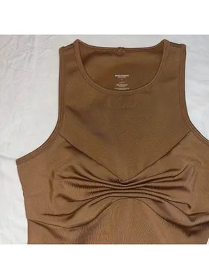 NWT Girlfriend Collective Quinn Tank Top Sepia Brown Small Ruched Twist Small thumbnail 2
