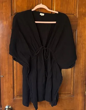 Aerie Black Gauze Tie Front Kaftan Cover Up Dress Size Medium thumbnail 1