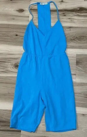 Zara Blue One Piece Shorts Romper Stretch Women’s Small thumbnail 1