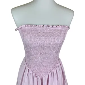 GLAMOROUS Pink Smocked Strapless Midi Dress Cottagecore Romantic Summer 6 thumbnail 3