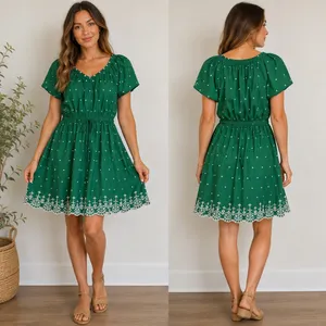 2097 | LOFT Boho Eyelet Embroidered Scallop Hem Cotton Dress Green Womens L thumbnail 2