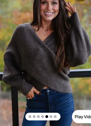 These Three Boutique Crossed ribbed sweater ash brown thumbnail 1