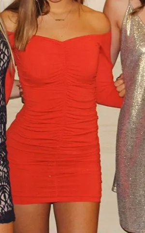 Motel Red Rouched Long Sleeve Dress thumbnail 1