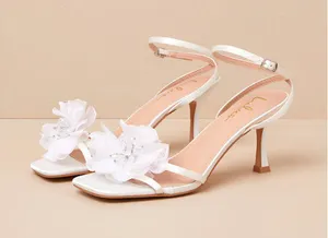Lulus Aidine White Floral Applique Ankle Strap High Heel Sandals - Size 7.5 thumbnail 1