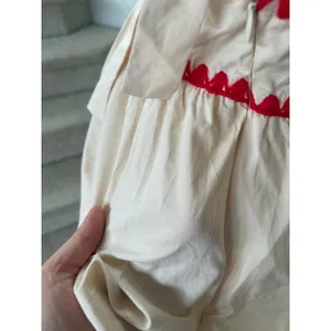 &Merci Cream & Red Stitch Bow Tie Square Neck Loose Boxy Tank Cottage Boho thumbnail 4