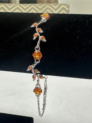 Silver Floral Bracelet with Bright Orange Crystal Accents thumbnail 13