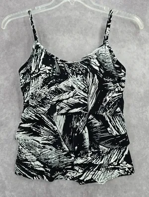 Jamaica Bay Black Ruffle Floral Padded Swimwear Tankini Tank Top Medium M 10‎ thumbnail 1