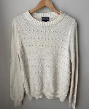 Duffield Lane Ivory Textured Pom Pom Knit Sweater XS thumbnail 1
