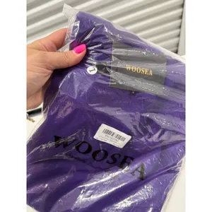 WOOSEA Womens Purple Ruffle Split Bodycon Mermaid Evening Cocktail Dress Size L thumbnail 5