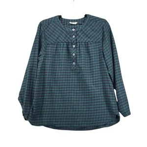 Duluth Trading Co Seawool‎ Plaid Henley Top Green Blue Long Sleeve 3237-97 thumbnail 1