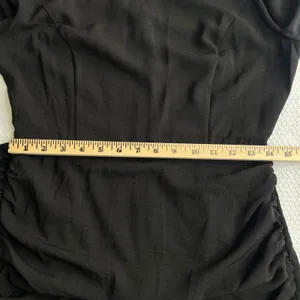 Lush Black Puff Sleeve Ruched Sheath Dress Midi Size Medium Holiday New Years‎ thumbnail 4