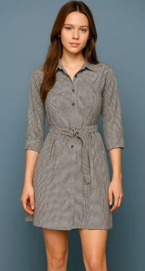 Theory Black & White Belted Gingham Dress size 2 thumbnail 1