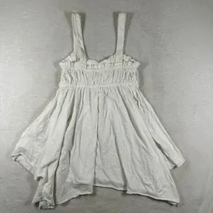 Free People White Cotton Smocked Babydoll Cami Tank Top Sharkbite Hem Small thumbnail 6