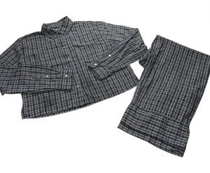 Aerie Pajama Set Women XS Blue Plaid Long Sleeve Button Up Wide Leg Set thumbnail 1