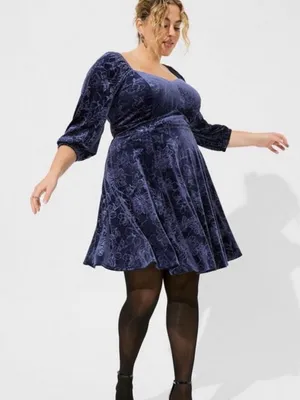 Torrid At The Knee Embossed Blue Velvet Floral Sweetheart Peplum Dress thumbnail 1