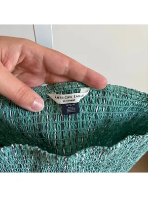 American Eagle NWOT Women's Green Striped Shirred Bandeau Crop Top Size M thumbnail 2