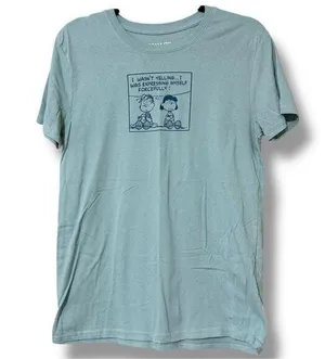 PEANUTS size medium women's graphic print funny short sleeve t-shirt green color thumbnail 1