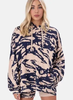 Adika Oversized Sweatshirt Women's Hoodie Pullover Cream/Blue Small thumbnail 1