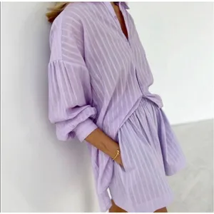Vita Grace lilac sky M Isla cotton beach striped shorts thumbnail 2