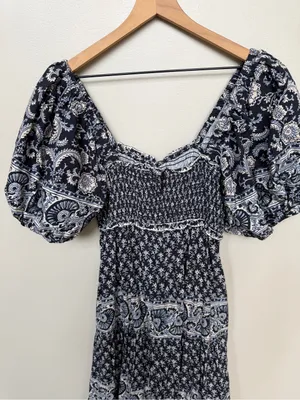 Sea NY Jasper Tiered Maxi Poplin Cotton Dress Puff Sleeve Square Neck Size Large thumbnail 7