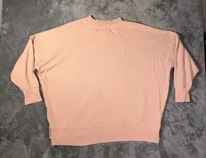 Aerie L Oversized Waffle Knit Crewneck Sweatshirt Blush Pink Side Slit Cozycore thumbnail 7