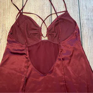 Auden Satin Babydoll Lingerie‎ Slip Dress Women's Size Large Strappy Burgundy thumbnail 8