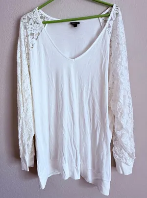Torrid Cotton Modal Rib V-Neck Lace Long Sleeve Top Size 3 thumbnail 1