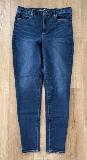 American Eagle AE Curvy Hi-Rise Skinny Jegging Size 14 X-Long Dark Wash Stretc thumbnail 1