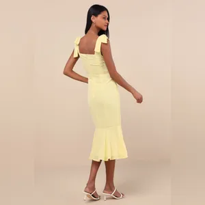 Lulus Women’s Bimini Light Yellow Swiss Dot Tie-Strap Midi Dress Size XL NWT thumbnail 7