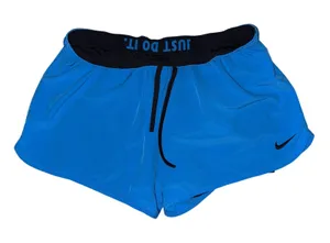 NIKE DRI-FIT Size XL Blue Athletic Activewear Shorts Fold Over Waist Just Do It thumbnail 1