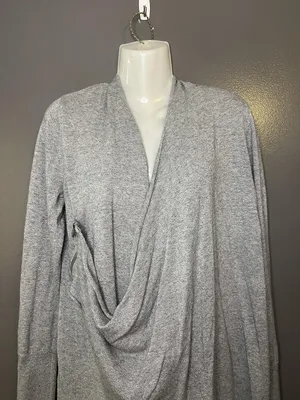 Abercrombie & Fitch Cardigan Sweater Womens Medium Gray Drape Front Zip Asym Hem thumbnail 1