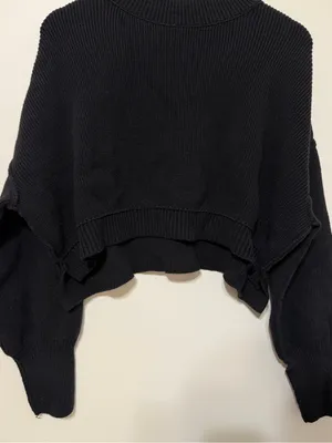 Free People Easy Street Crop Pullover Sweater Size Small Black Oversized Knit thumbnail 5