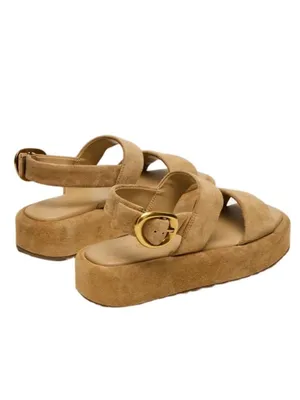 Steve Madden BARONI Natural Suede Leather Platform Sandals Beige Sz 7 Minimalist thumbnail 2