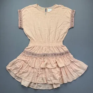 MISA Los Angeles Peach Cotton Rayon Ruffle Mini Dress Grommet‎ Crochet Small thumbnail 1