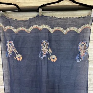 NWT Stitch Fix Accessory Collective Amery Scarf Navy Embroidered Paisley Boho thumbnail 3