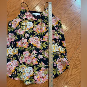 LOFT Floral V-Neck Cami Tank Top – Black Pink Yellow – Size M thumbnail 3