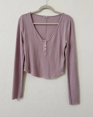 Intimately Free People Keep It Simple Ribbed Henley Long Sleeve Crop Top thumbnail 1