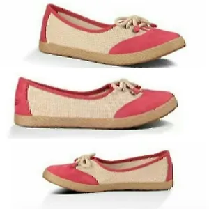UGG Catrin Crochet Slip Ons Coral Red Pink Beige Espadrille LEATHER Flats US 8 thumbnail 4