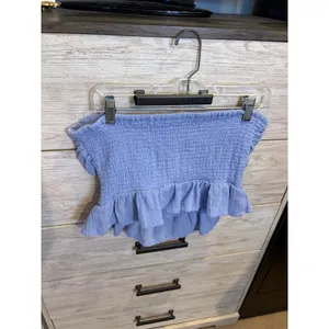 Free People Ruched Peplum Tube Top Periwinkle Blue Smocked Strapless Lace Trim M thumbnail 7